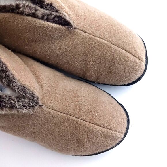 Acorn Bootie Slippers Tan Wool Faux Fur Lined Hard Rubber Sole Ladies 9 - Picture 4 of 10